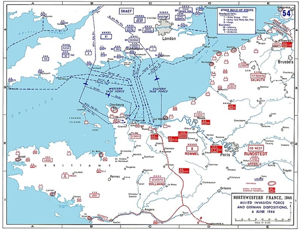 Podrobná mapa plánované invaze do Francie